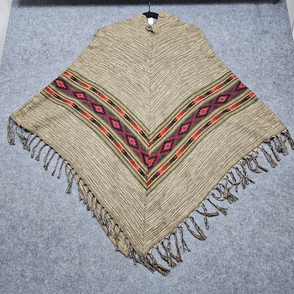 Hippie Boho Festival Winter Knit Poncho with‎ Hood Pink One Size